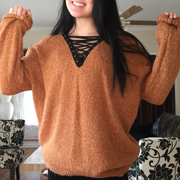 Shoe Lace-Front Oversized Sweater - Picture 3 of 8